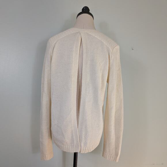 Jenni Kayne Alpaca Sweater M Cream Pullover Wool Slit Open Back Crew Neck Work - Picture 4 of 9